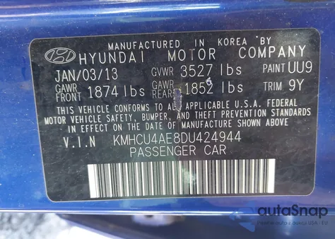 2013 Hyundai Accent Gls z USA, uszkodzony, nr VIN KMHCU4AE8DU424944